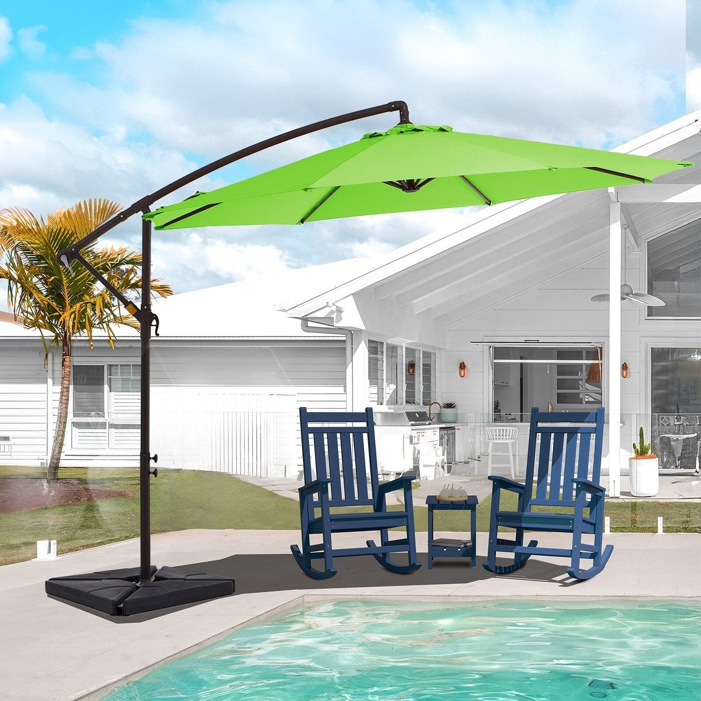 Parasol cantilever en acier de 3 m avec levier de manivelle et base lestée