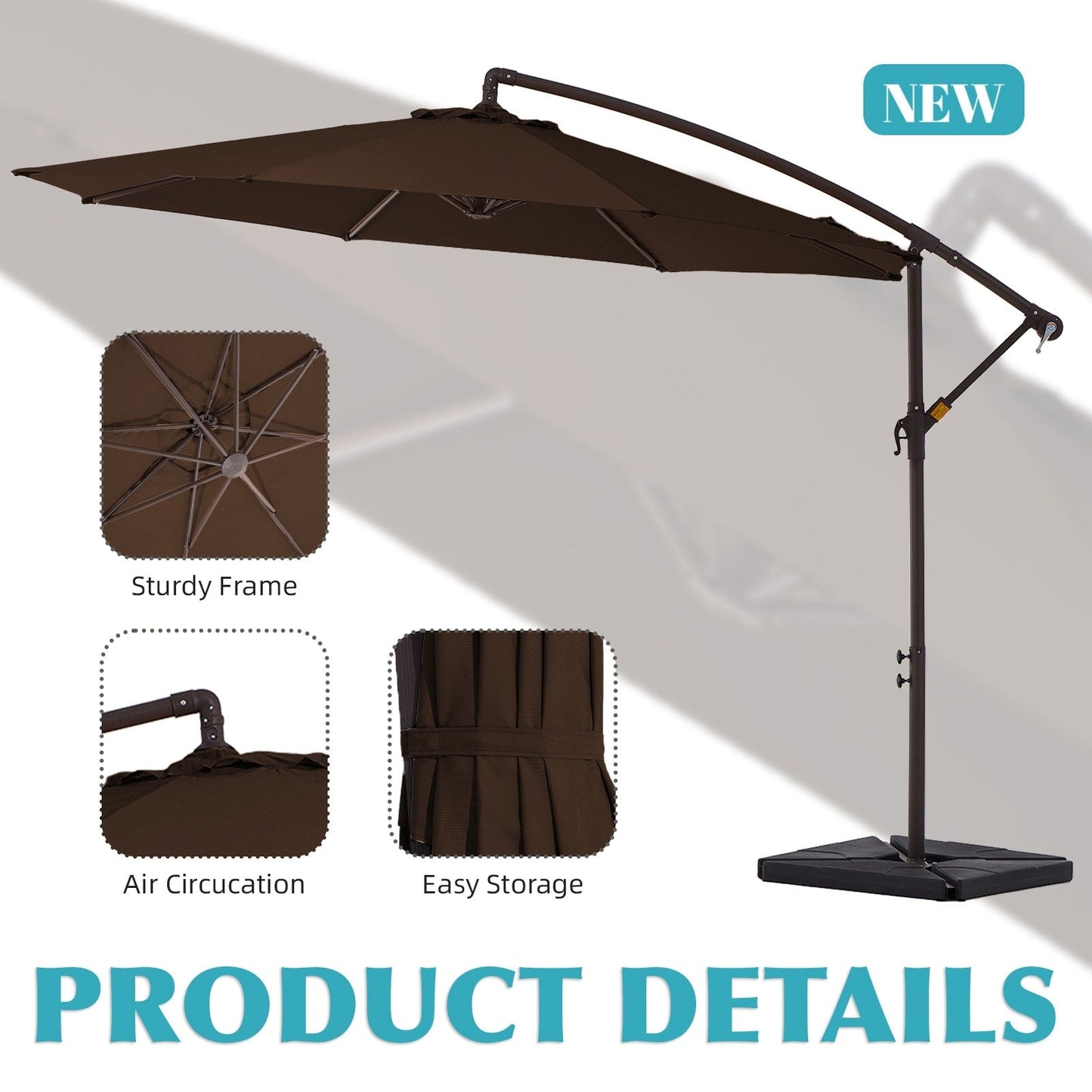 Parasol cantilever en acier de 3 m avec levier de manivelle et base lestée