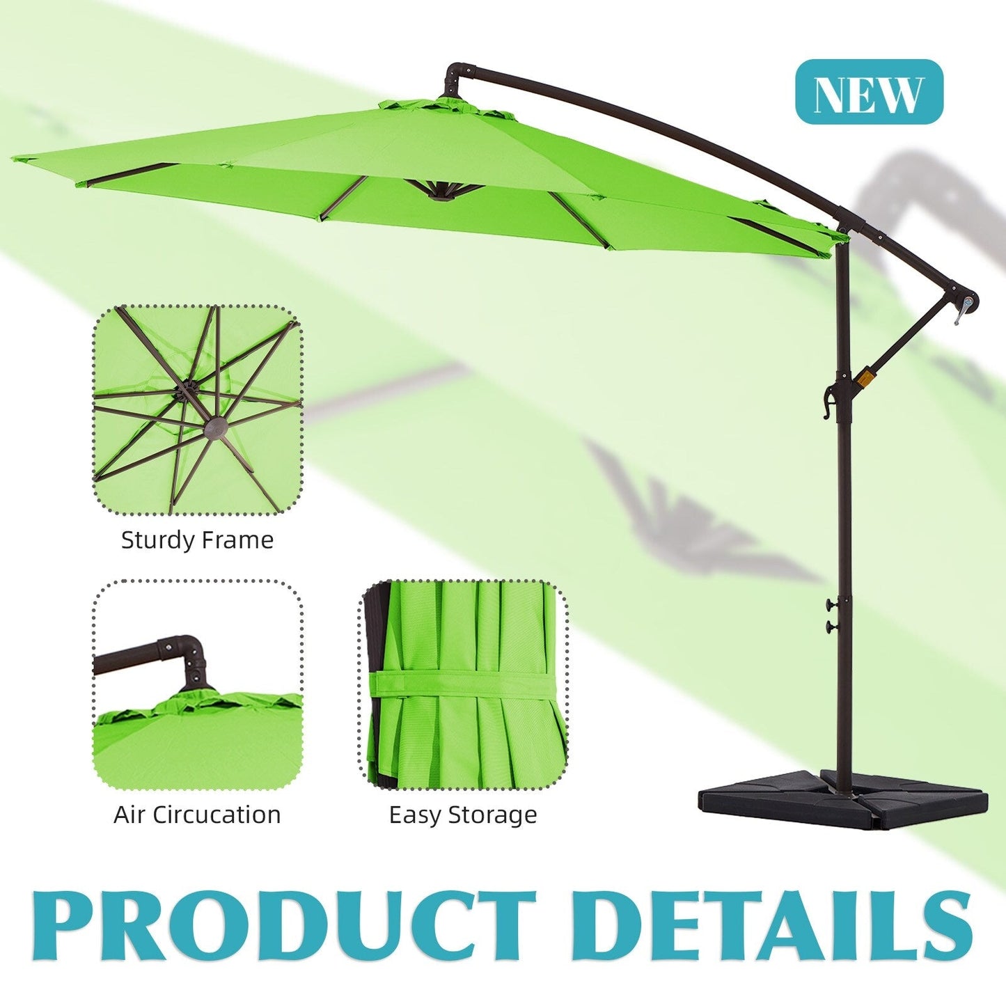 Parasol cantilever en acier de 3 m avec levier de manivelle et base lestée