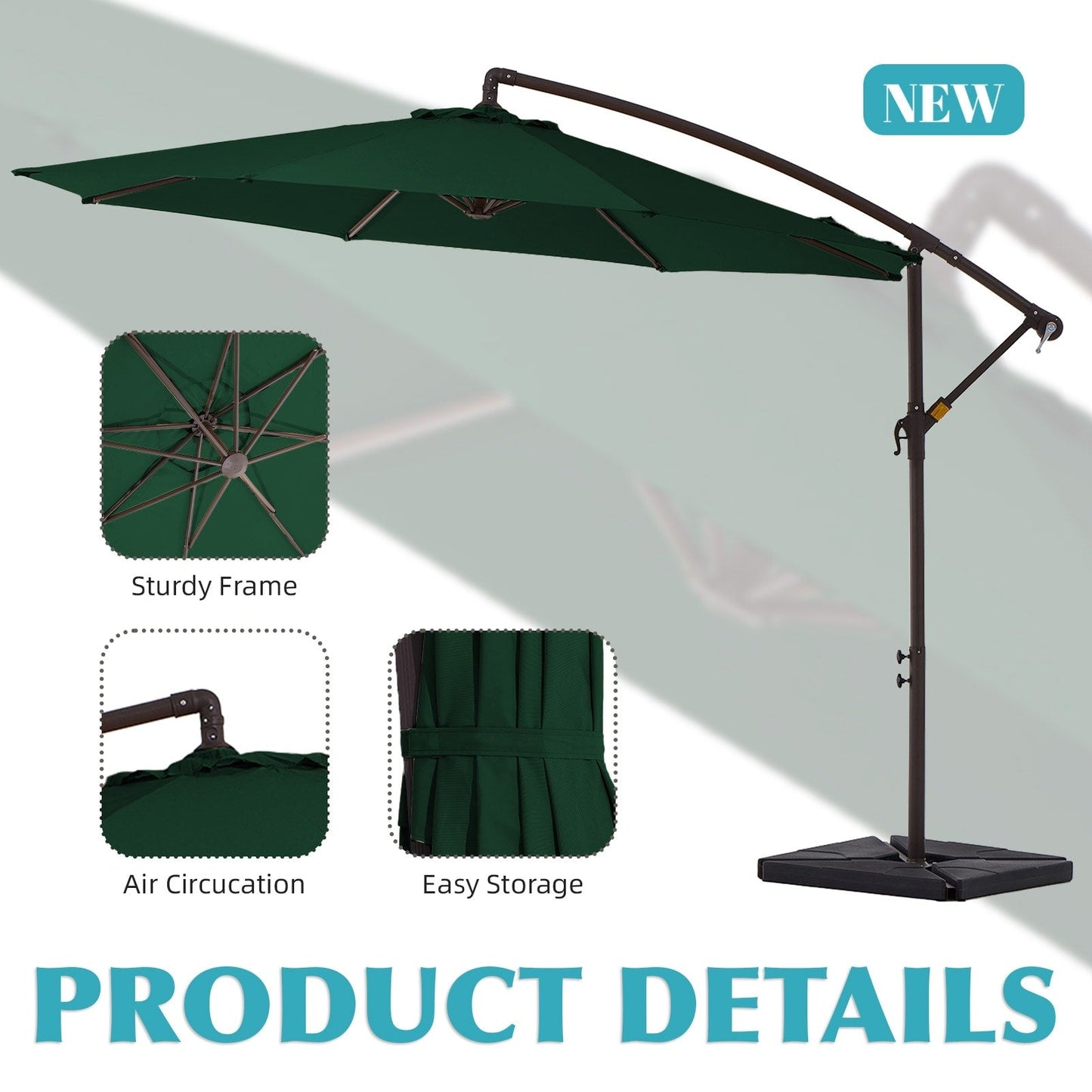 Parasol cantilever en acier de 3 m avec levier de manivelle et base lestée