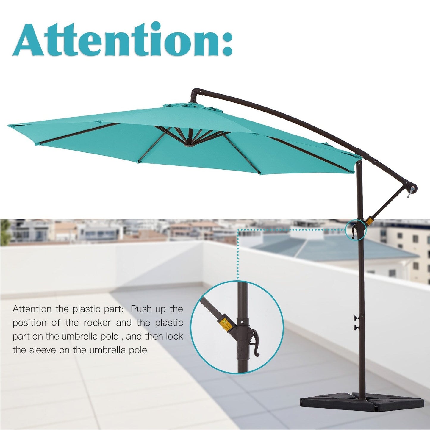 Parasol cantilever en acier de 3 m avec levier de manivelle et base lestée