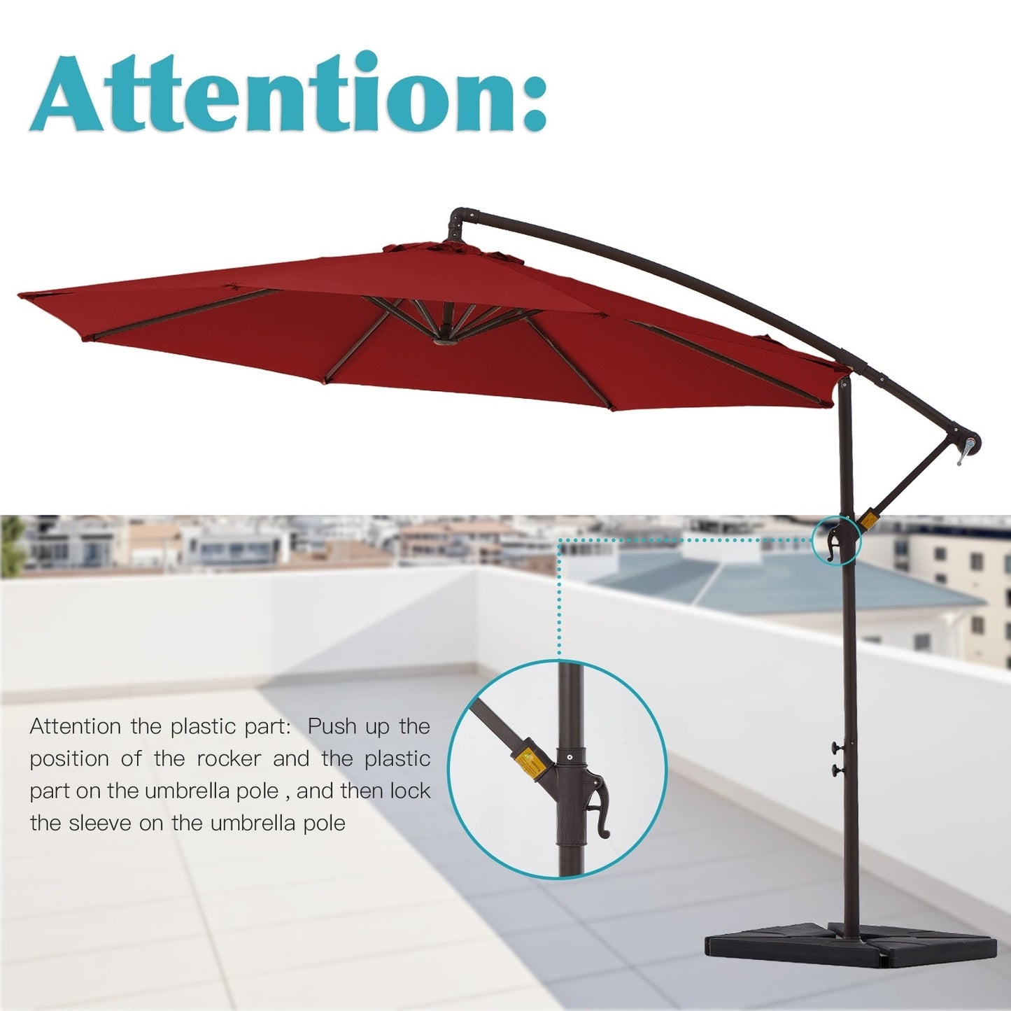 Parasol cantilever en acier de 3 m avec levier de manivelle et base lestée