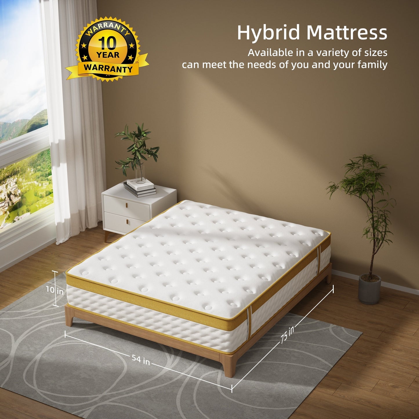 Matelas hybride à ressorts et mousse à mémoire de forme de 10 pouces