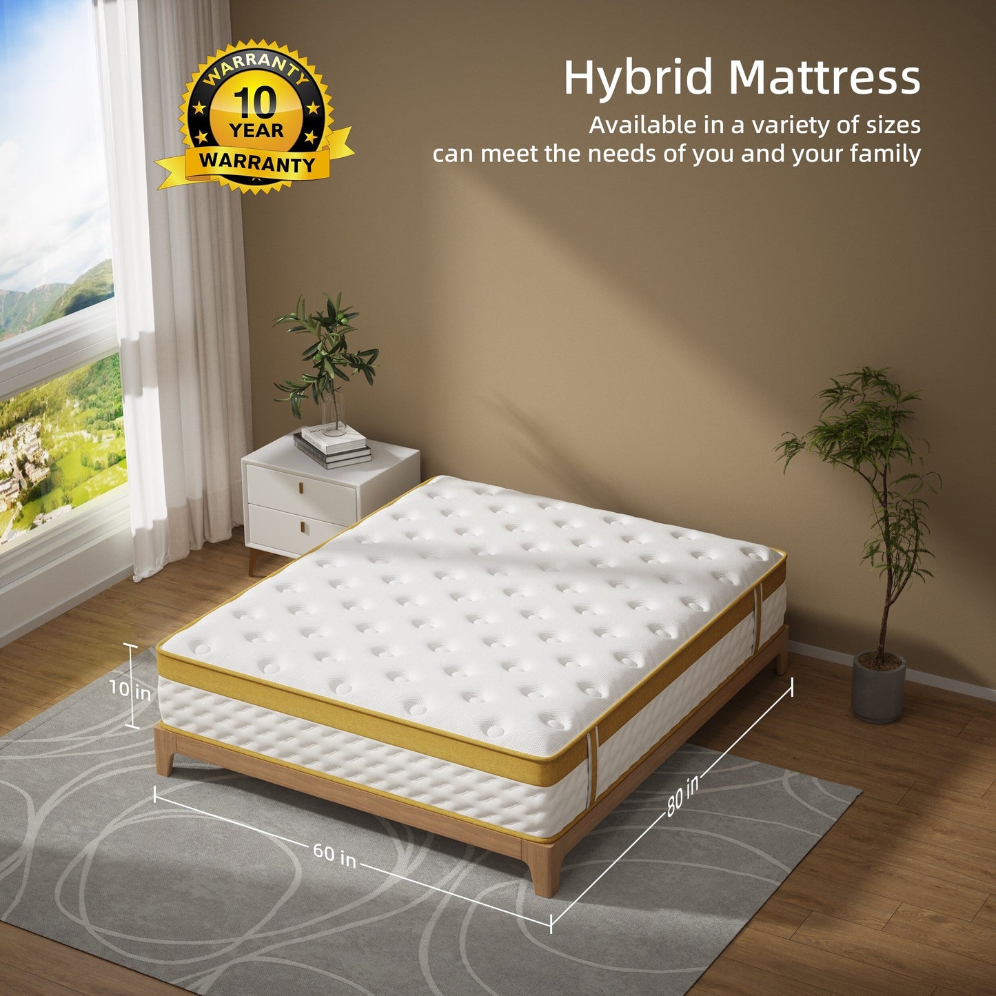 Matelas hybride à ressorts et mousse à mémoire de forme de 10 pouces