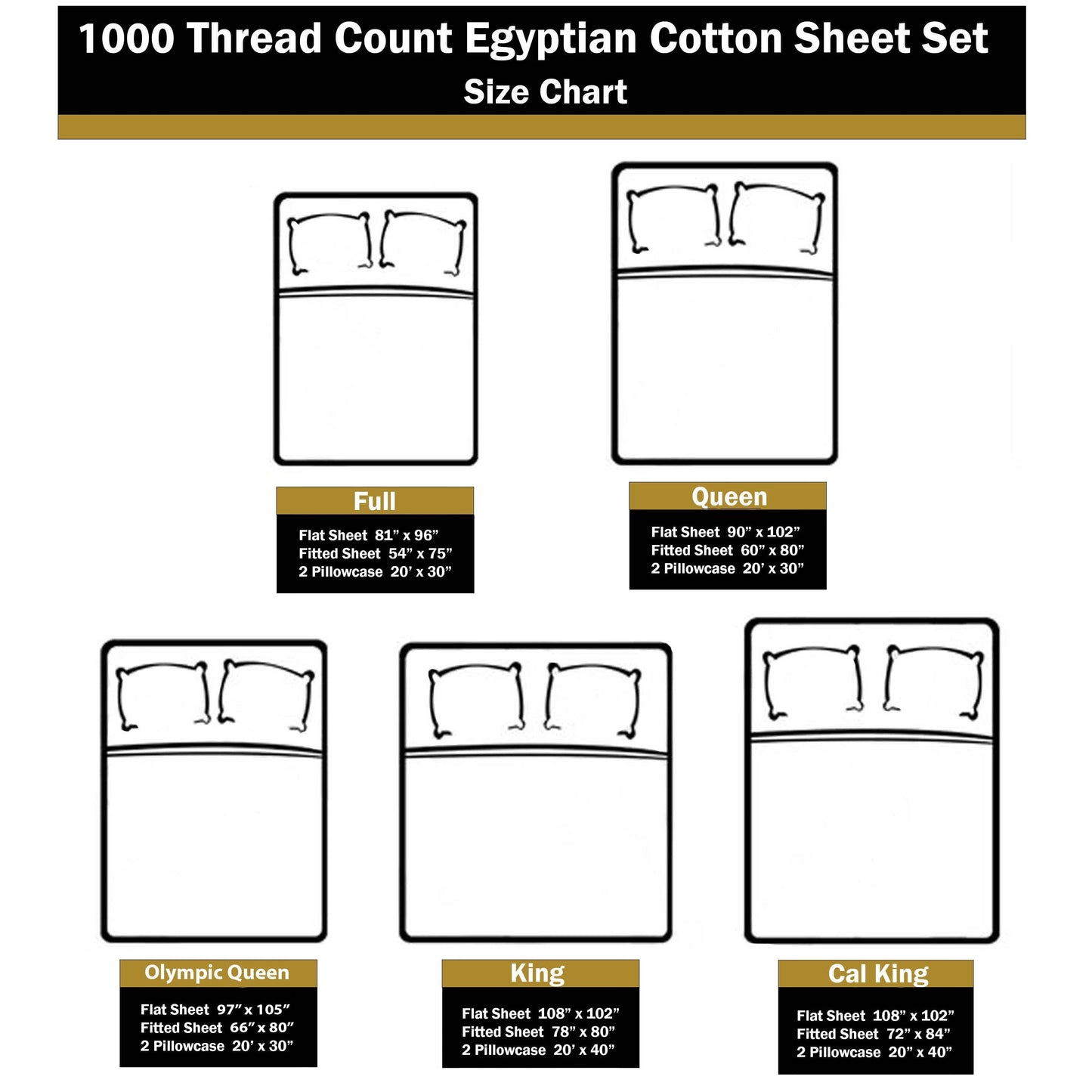 Jeu de draps uni en coton égyptien supérieur, 1000 fils, avec profonde poche.