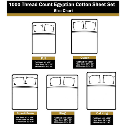 Jeu de draps uni en coton égyptien supérieur, 1000 fils, avec profonde poche.