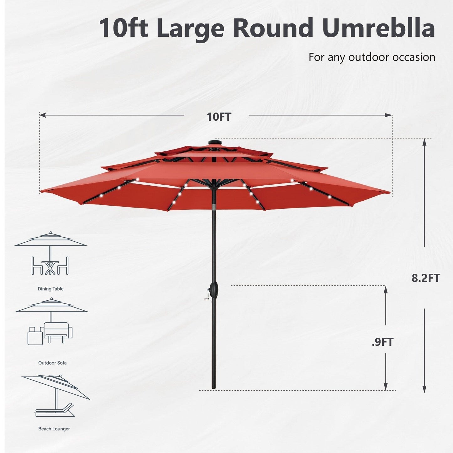 MAISON ARTS Parasol de jardin inclinable automatique à 3 niveaux de 3 mètres avec lumières LED et double ventilation
