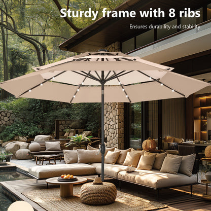 MAISON ARTS Parasol de jardin inclinable automatique à 3 niveaux de 3 mètres avec lumières LED et double ventilation