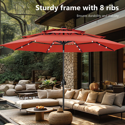 MAISON ARTS Parasol de jardin inclinable automatique à 3 niveaux de 3 mètres avec lumières LED et double ventilation