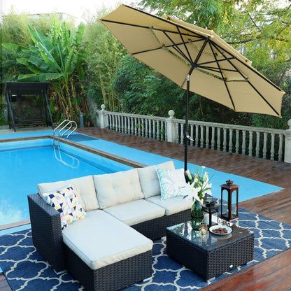 MAISON ARTS Parasol de jardin inclinable automatique à 3 niveaux de 3 mètres avec lumières LED et double ventilation