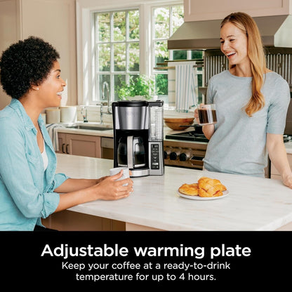 Machine à café programmable 12 tasses, 2 modes de préparation, plaque chauffante réglable, réservoir de 60 oz, fonction de préparation différée, acier inoxydable noir.
