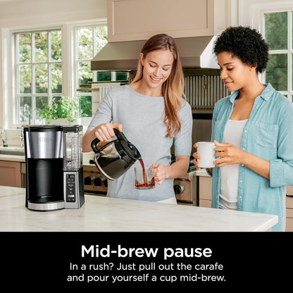 Machine à café programmable 12 tasses, 2 modes de préparation, plaque chauffante réglable, réservoir de 60 oz, fonction de préparation différée, acier inoxydable noir.
