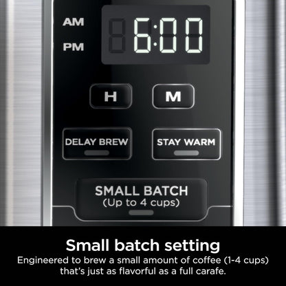 Machine à café programmable 12 tasses, 2 modes de préparation, plaque chauffante réglable, réservoir de 60 oz, fonction de préparation différée, acier inoxydable noir.