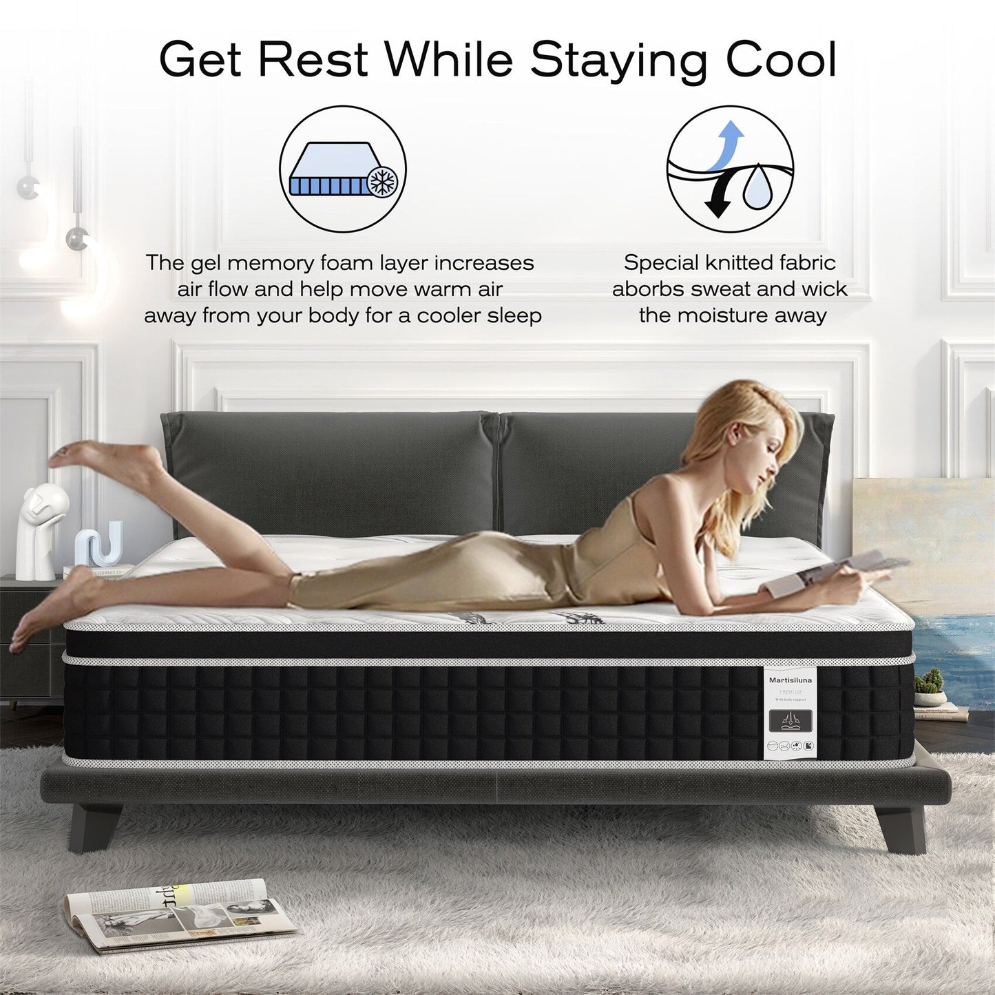 Matelas hybride en mousse à mémoire de forme avec gel, 12 pouces, livré dans une boîte