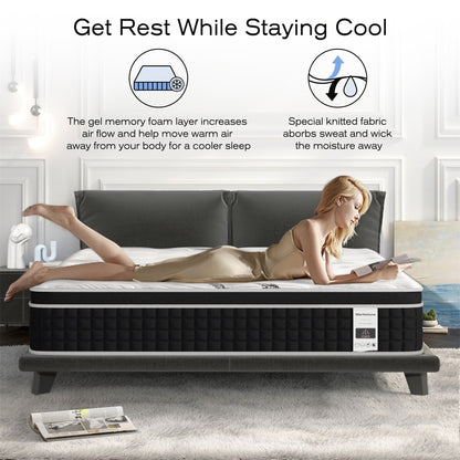 Matelas hybride en mousse à mémoire de forme avec gel, 12 pouces, livré dans une boîte