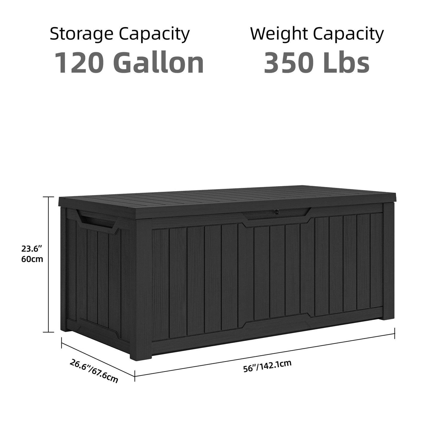 Grand coffre de rangement en résine résistant à l'eau, verrouillable, 120 à 260 gallons