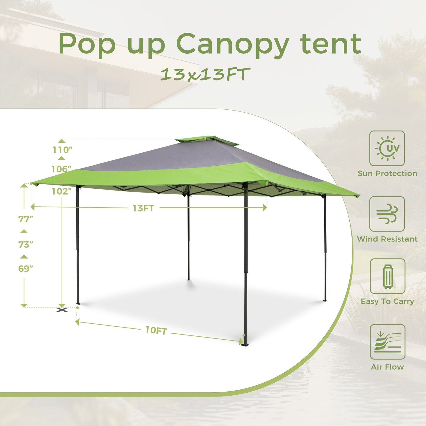 Caravane de jardin gonflable renforcée de 13' x 13' (3,96 m x 3,96 m) avec élégant rideau d'angle - 13x13ft