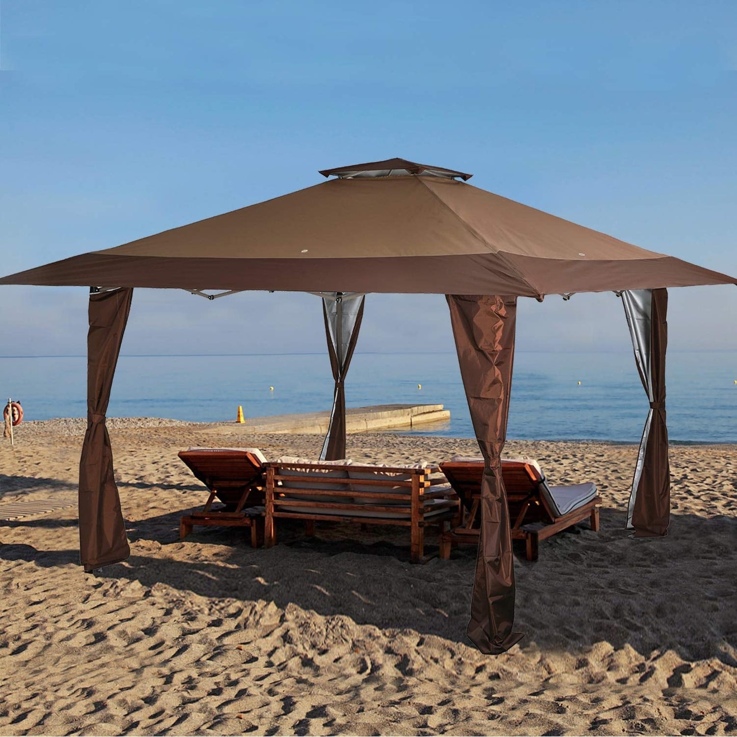Caravane de jardin gonflable renforcée de 13' x 13' (3,96 m x 3,96 m) avec élégant rideau d'angle - 13x13ft