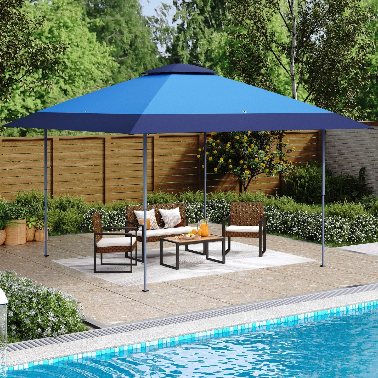 Caravane de jardin gonflable renforcée de 13' x 13' (3,96 m x 3,96 m) avec élégant rideau d'angle - 13x13ft