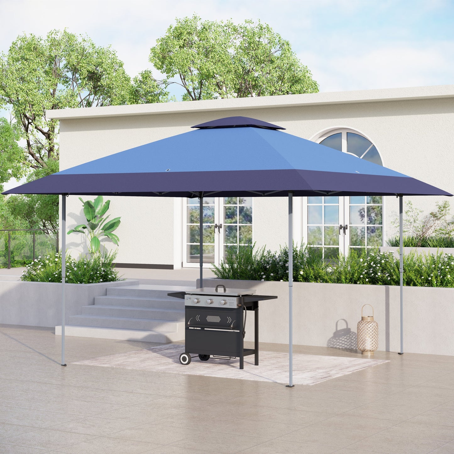 Caravane de jardin gonflable renforcée de 13' x 13' (3,96 m x 3,96 m) avec élégant rideau d'angle - 13x13ft