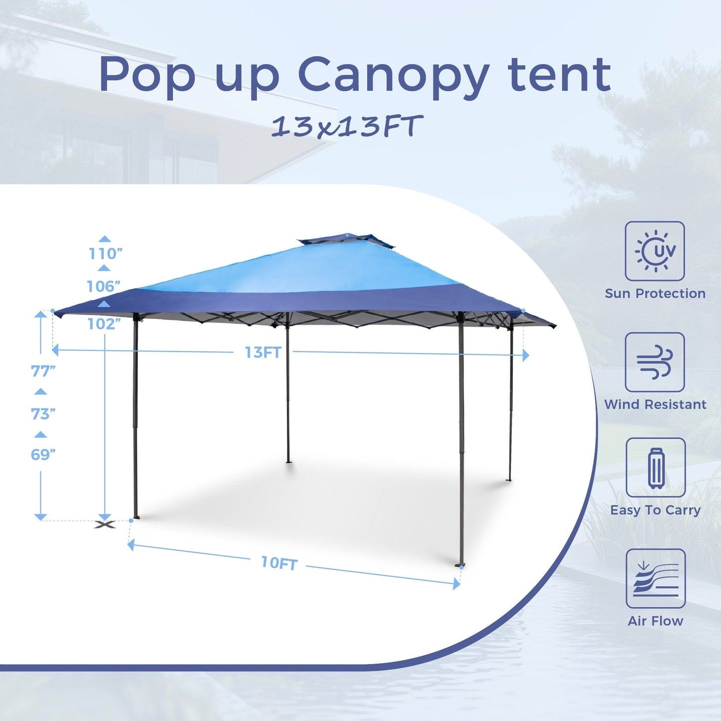 Caravane de jardin gonflable renforcée de 13' x 13' (3,96 m x 3,96 m) avec élégant rideau d'angle - 13x13ft