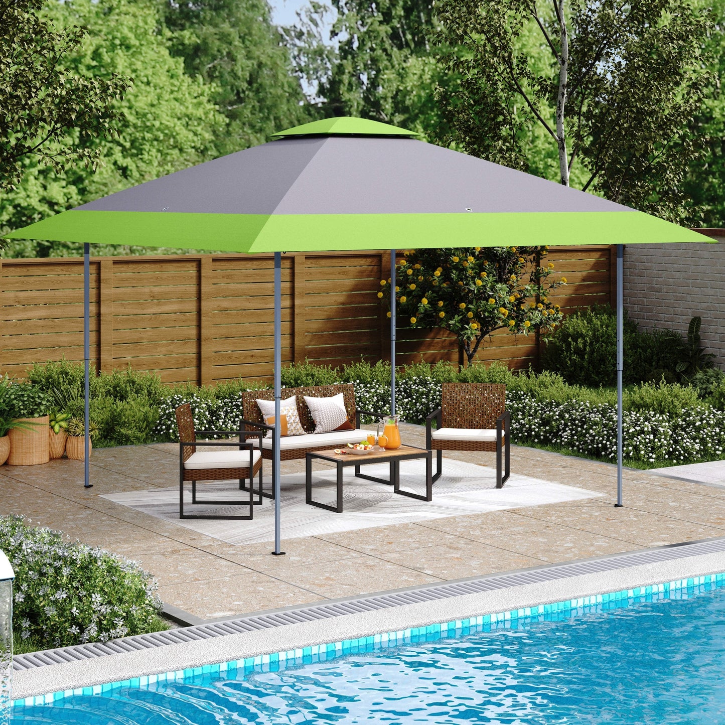 Caravane de jardin gonflable renforcée de 13' x 13' (3,96 m x 3,96 m) avec élégant rideau d'angle - 13x13ft