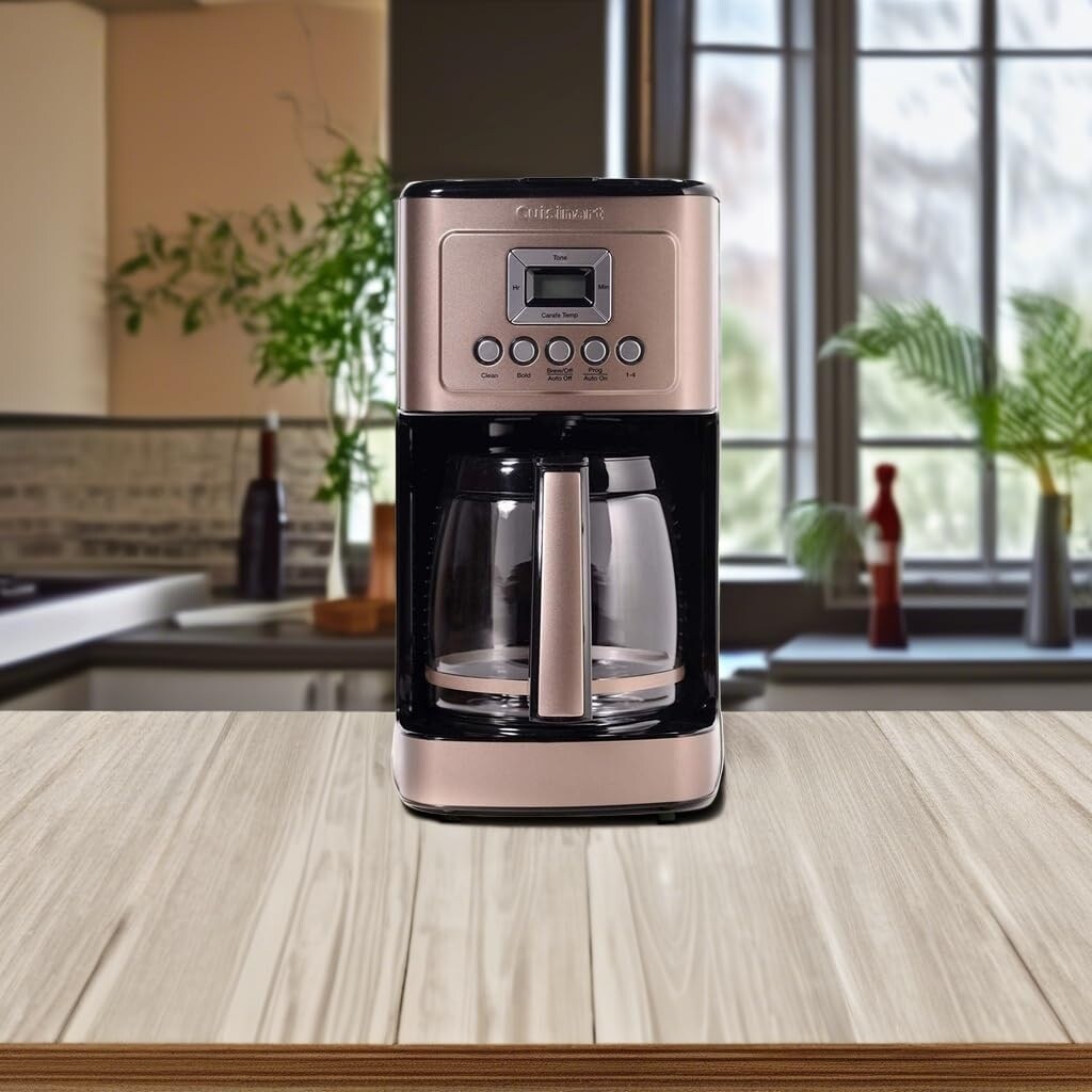 Cafetière automatique 14 tasses, carafe en verre, contrôle de la force du café, réglage 1 à 4 tasses, couleur acier inoxydable brun foncé.
