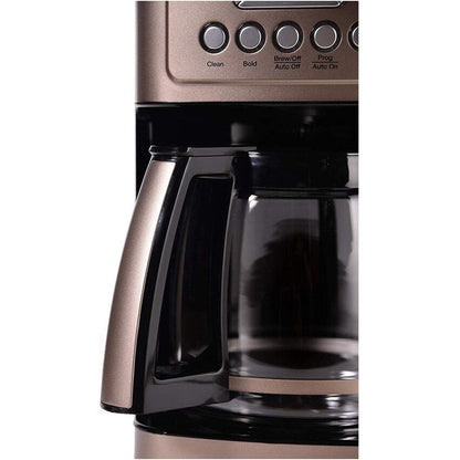 Cafetière automatique 14 tasses, carafe en verre, contrôle de la force du café, réglage 1 à 4 tasses, couleur acier inoxydable brun foncé.