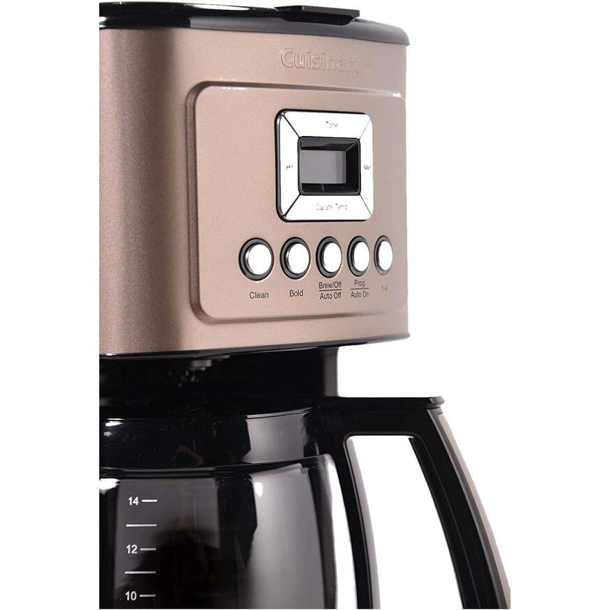 Cafetière automatique 14 tasses, carafe en verre, contrôle de la force du café, réglage 1 à 4 tasses, couleur acier inoxydable brun foncé.