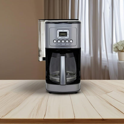 Cafetière automatique 14 tasses, carafe en verre, contrôle de la force du café, acier inoxydable noir mat.