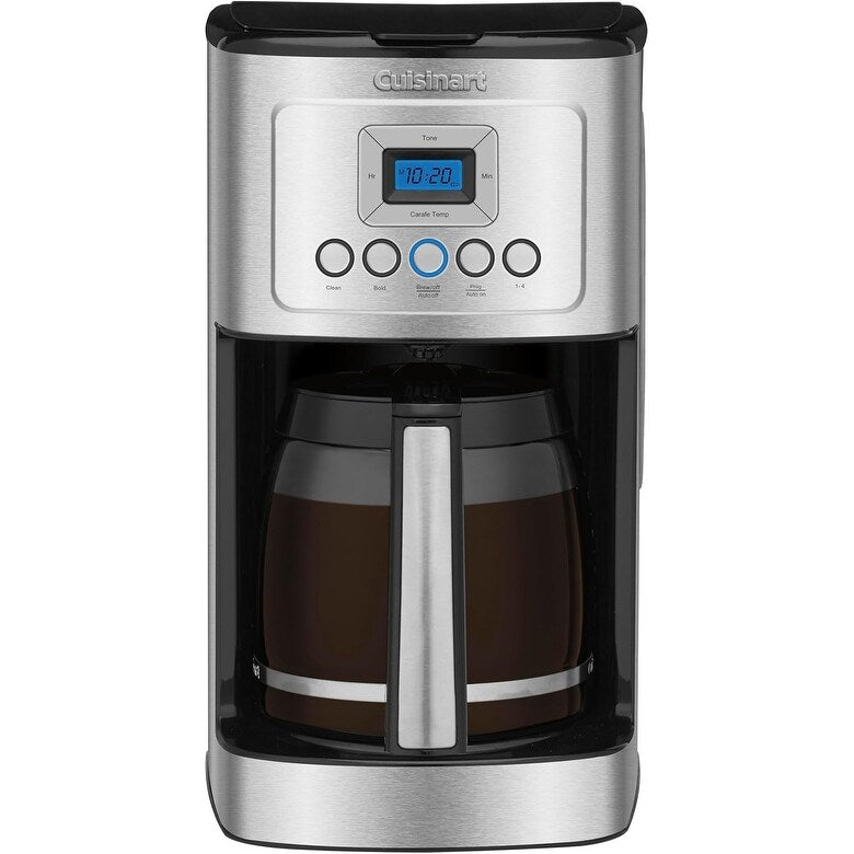 Machine à café programmable 14 tasses, carafe en verre, contrôle de la force du café, réglage 1 à 4 tasses, acier inoxydable