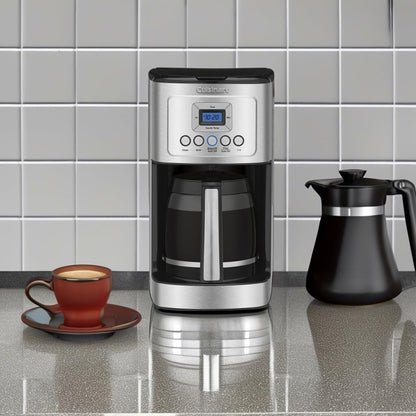 Machine à café 14 tasses en acier inoxydable, carafe en verre, entièrement automatique, contrôle de la force du café.