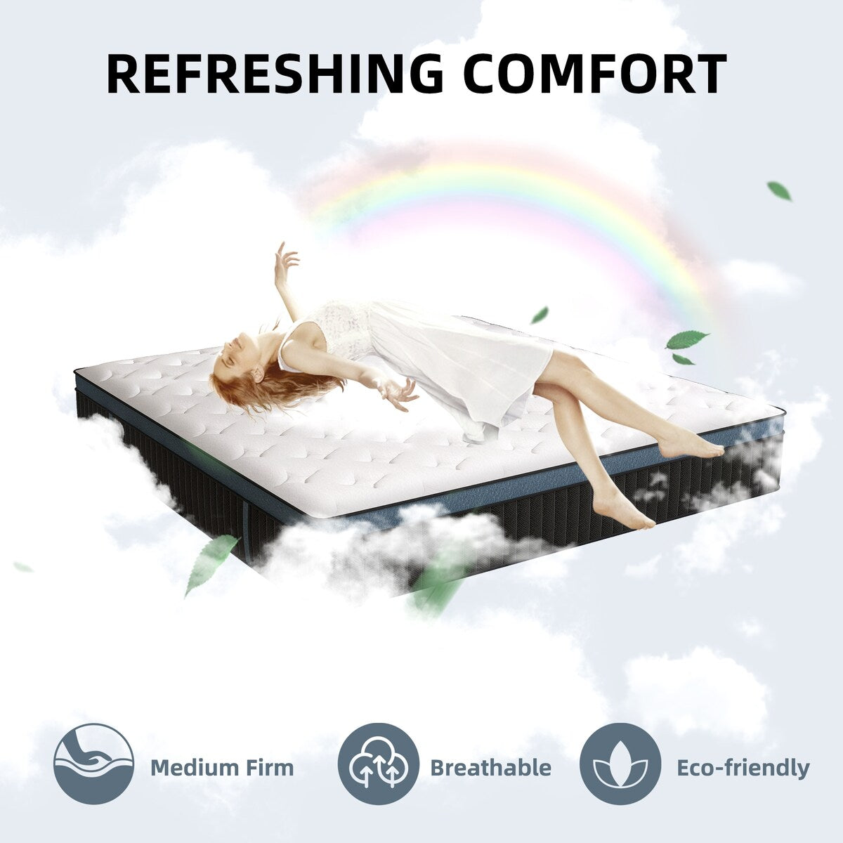 Matelas hybride en mousse gélifiée de 35 cm (14 pouces) livré dans une boîte pour un soutien et un soulagement de la pression.