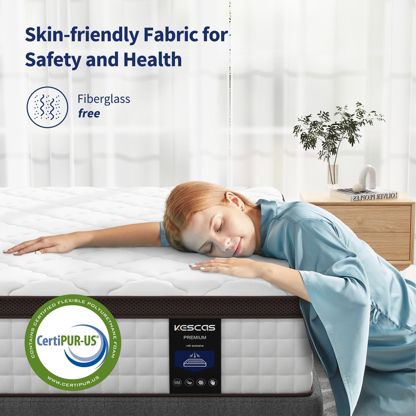 Matelas hybride 14 pouces - Mousse à mémoire de forme au gel de charbon de bambou et ressorts ensachés à 7 zones, fermeté moyenne, essai de 100 nuits