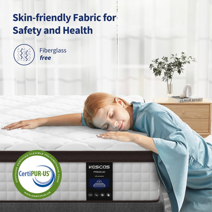 Matelas hybride 14 pouces - Mousse à mémoire de forme au gel de charbon de bambou et ressorts ensachés à 7 zones, fermeté moyenne, essai de 100 nuits