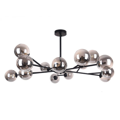 Grand lustre Sputnik à bulles moderne en noir ou doré pour salle à manger
