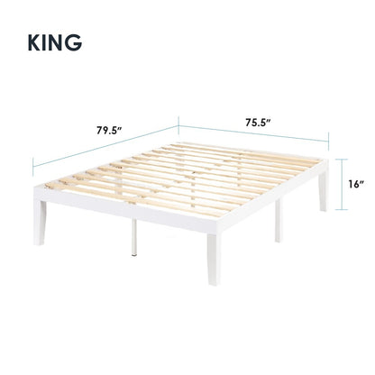 Cadre de lit plateforme en bois massif classique de 40 cm (16 pouces) disponible en plusieurs finitions