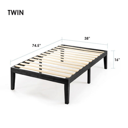 Cadre de lit plateforme en bois massif classique de 40 cm (16 pouces) disponible en plusieurs finitions