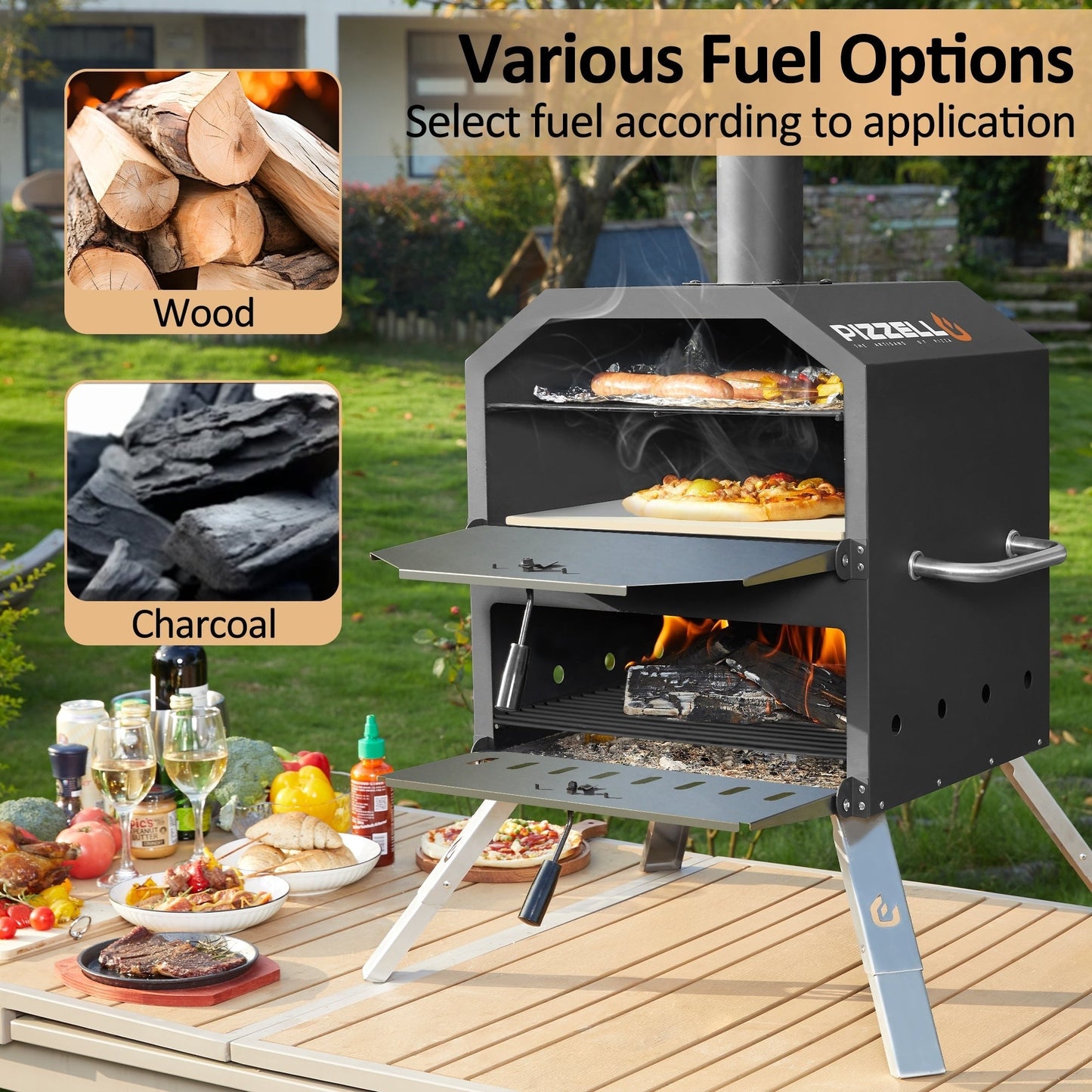 Four à pizza extérieur à 2 niveaux, four à bois pour pizza, barbecue extérieur pour camping - 16 pouces