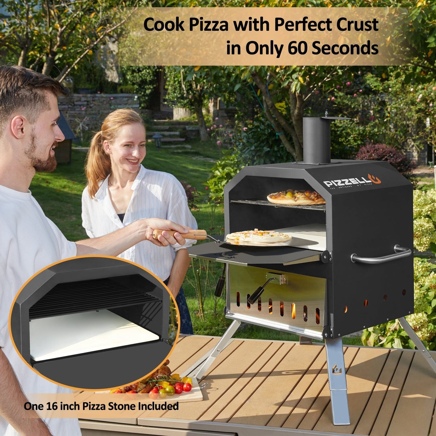 Four à pizza extérieur à 2 niveaux, four à bois pour pizza, barbecue extérieur pour camping - 16 pouces