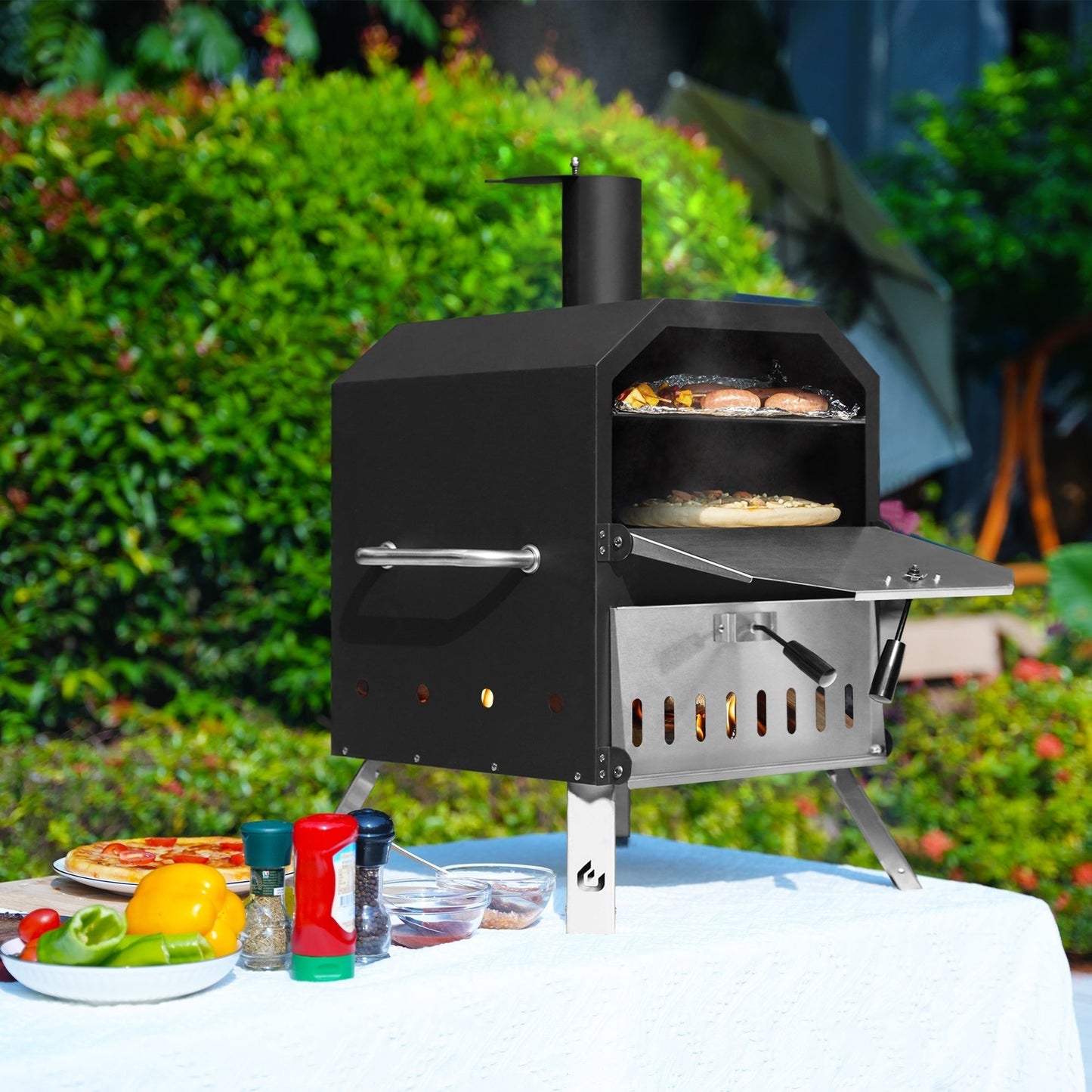 Four à pizza extérieur à 2 niveaux, four à bois pour pizza, barbecue extérieur pour camping - 16 pouces