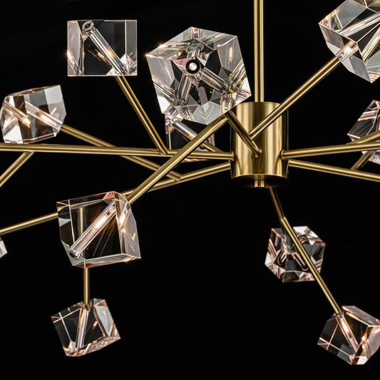 Luminaire suspendu linéaire à 18 lumières, style Sputnik, moderne et luxueux, avec cristaux, pour salle à manger/salon.