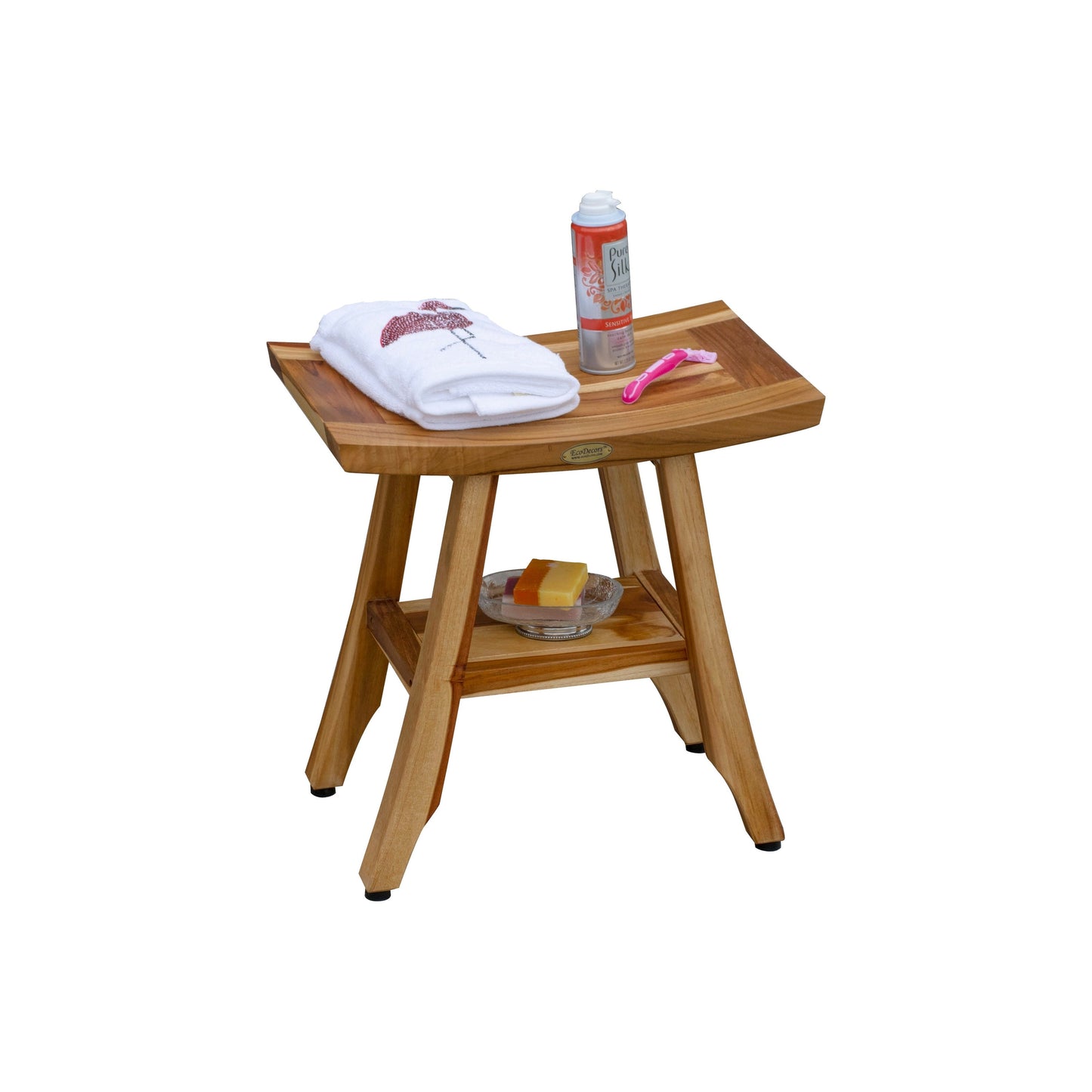 EcoDecors, Banc, Tabouret de douche, Assise de douche, Chaise de douche pour douche intérieure, Petit banc, Banc de douche en teck, Repose-pieds de douche