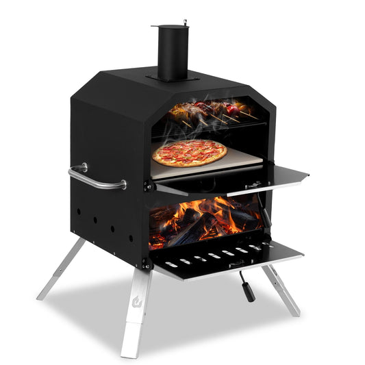 Four à pizza extérieur à 2 niveaux, four à bois pour pizza, barbecue extérieur pour camping - 16 pouces