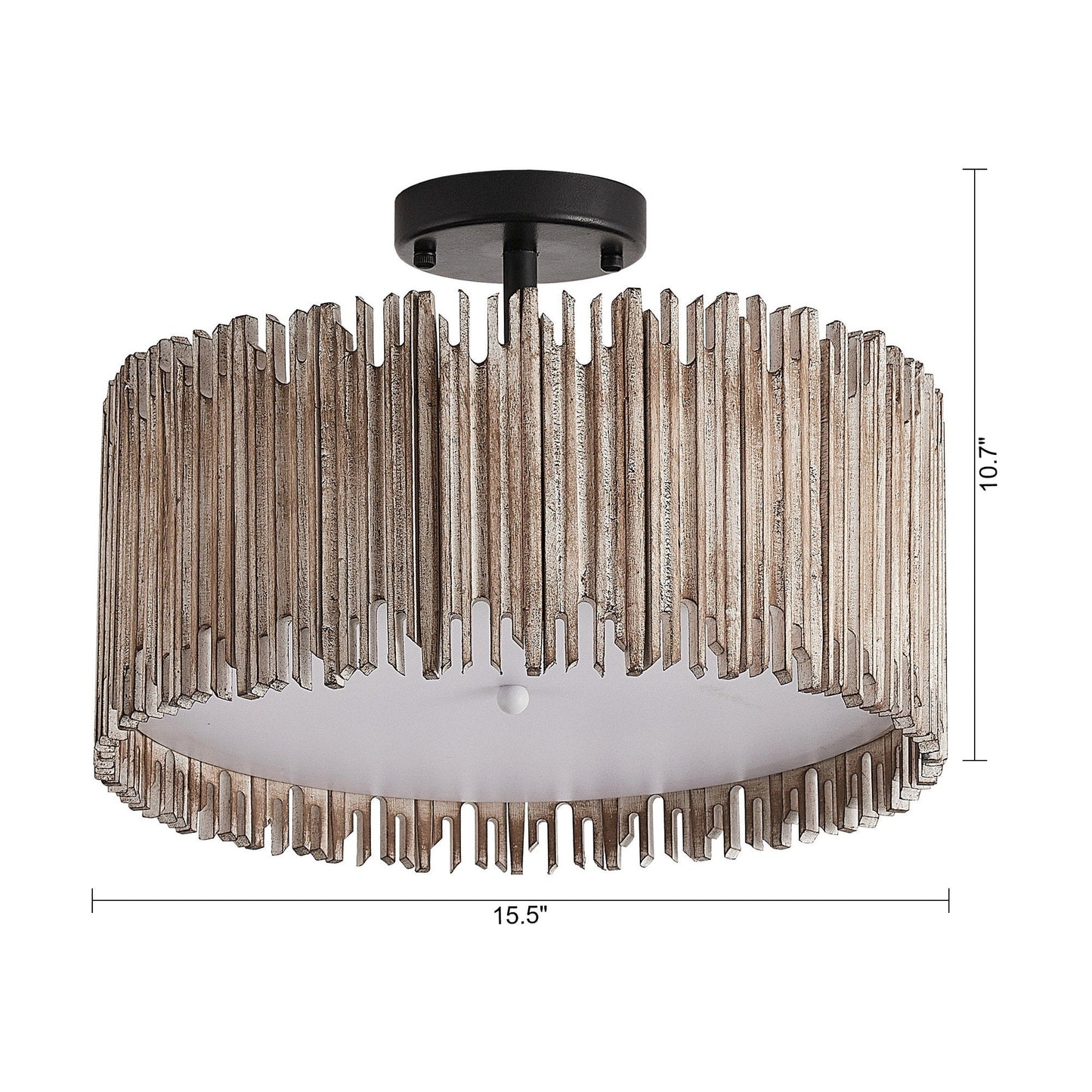 Suspension à 3 lumières en bois blanc vieilli, style tambour, à fixer au plafond