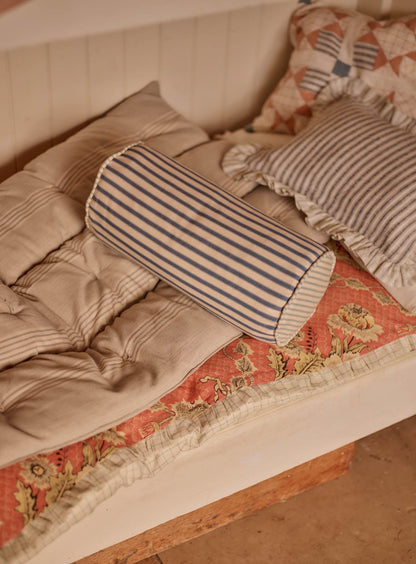 Coussin traversin, rayures bleues