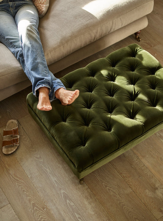 Repose-pieds Elbert, velours olive foncé