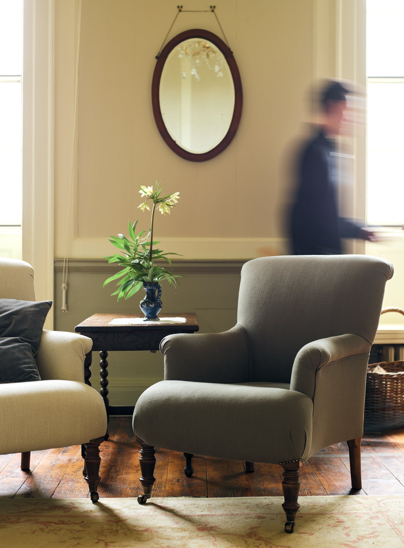 Fauteuil Finley, motif taupe à rayures Heritage