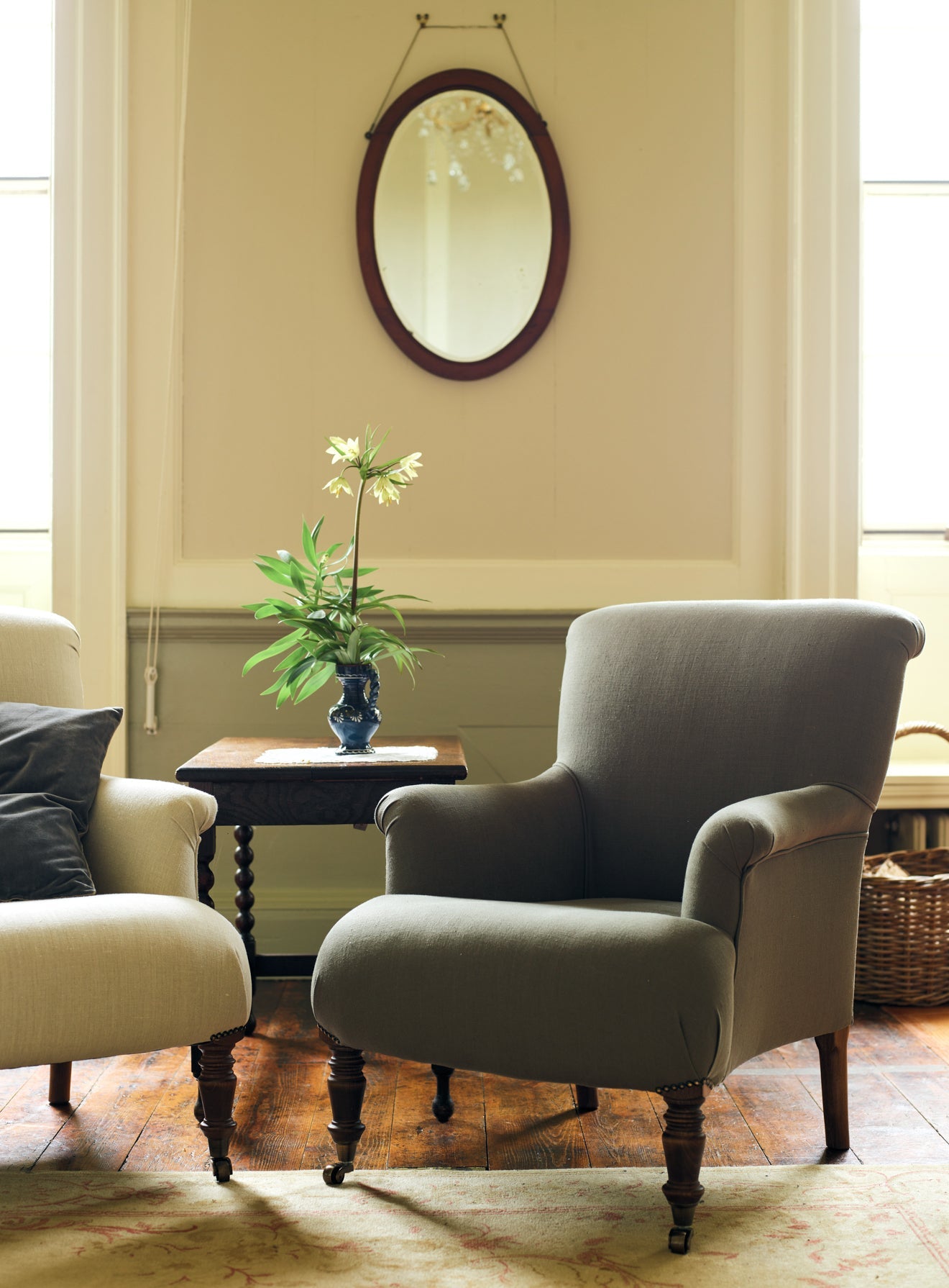 Fauteuil Finley, motif taupe à rayures Heritage