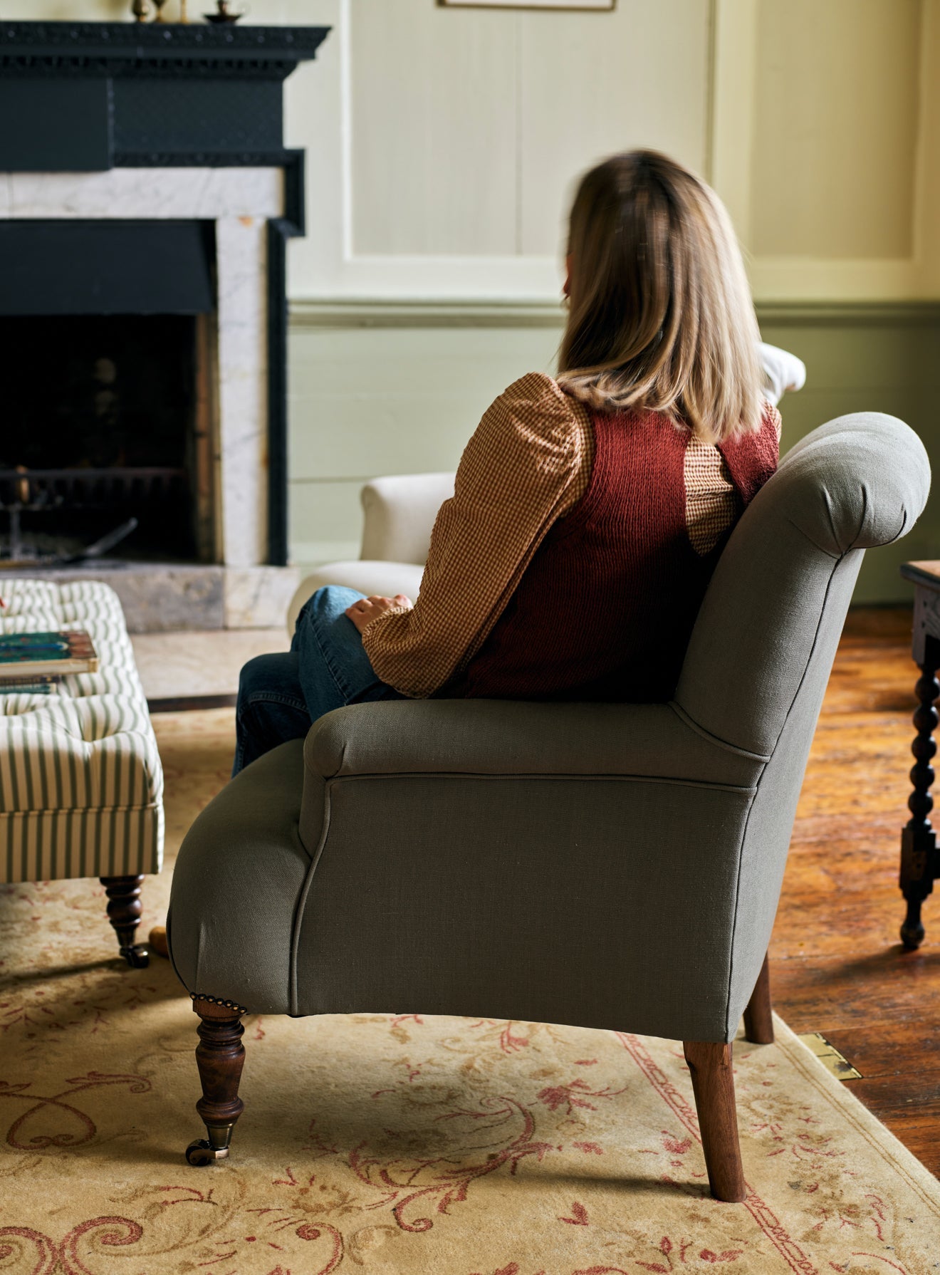 Fauteuil Finley, motif taupe à rayures Heritage